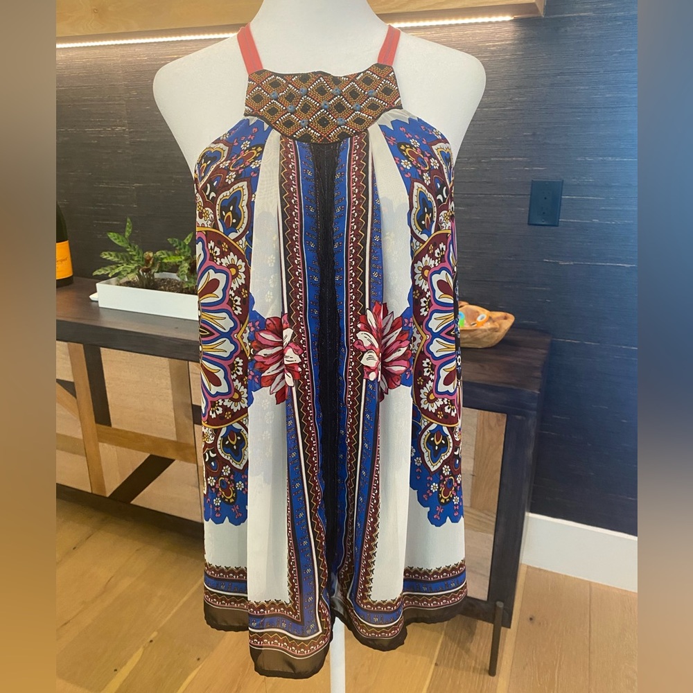 One September from Anthropologie mixed Media Chiffon Beaded Top - size L